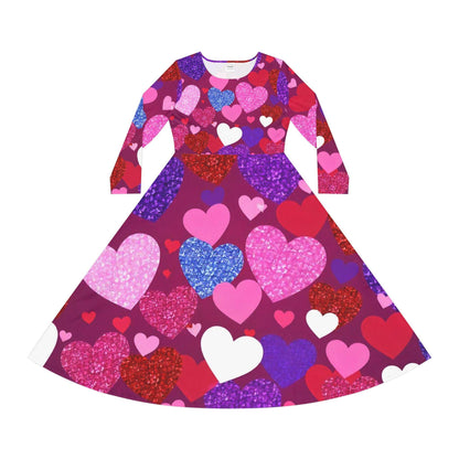 Valentine's Day Heart Print Dance Dress for Women, Cute Long Sleeve Party Dress, Ideal Gift for Dancers and Lovers, Perfect for Birthdays, - Printspirationz
