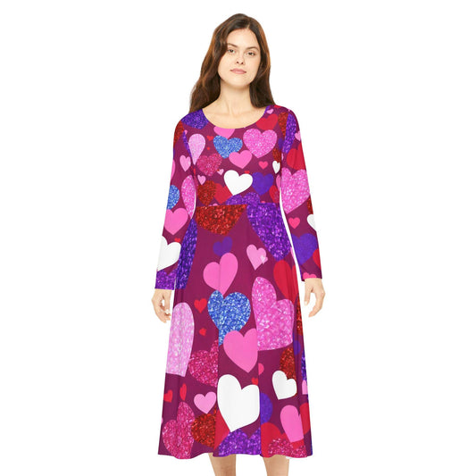 Valentine's Day Heart Print Dance Dress for Women, Cute Long Sleeve Party Dress, Ideal Gift for Dancers and Lovers, Perfect for Birthdays, - Printspirationz