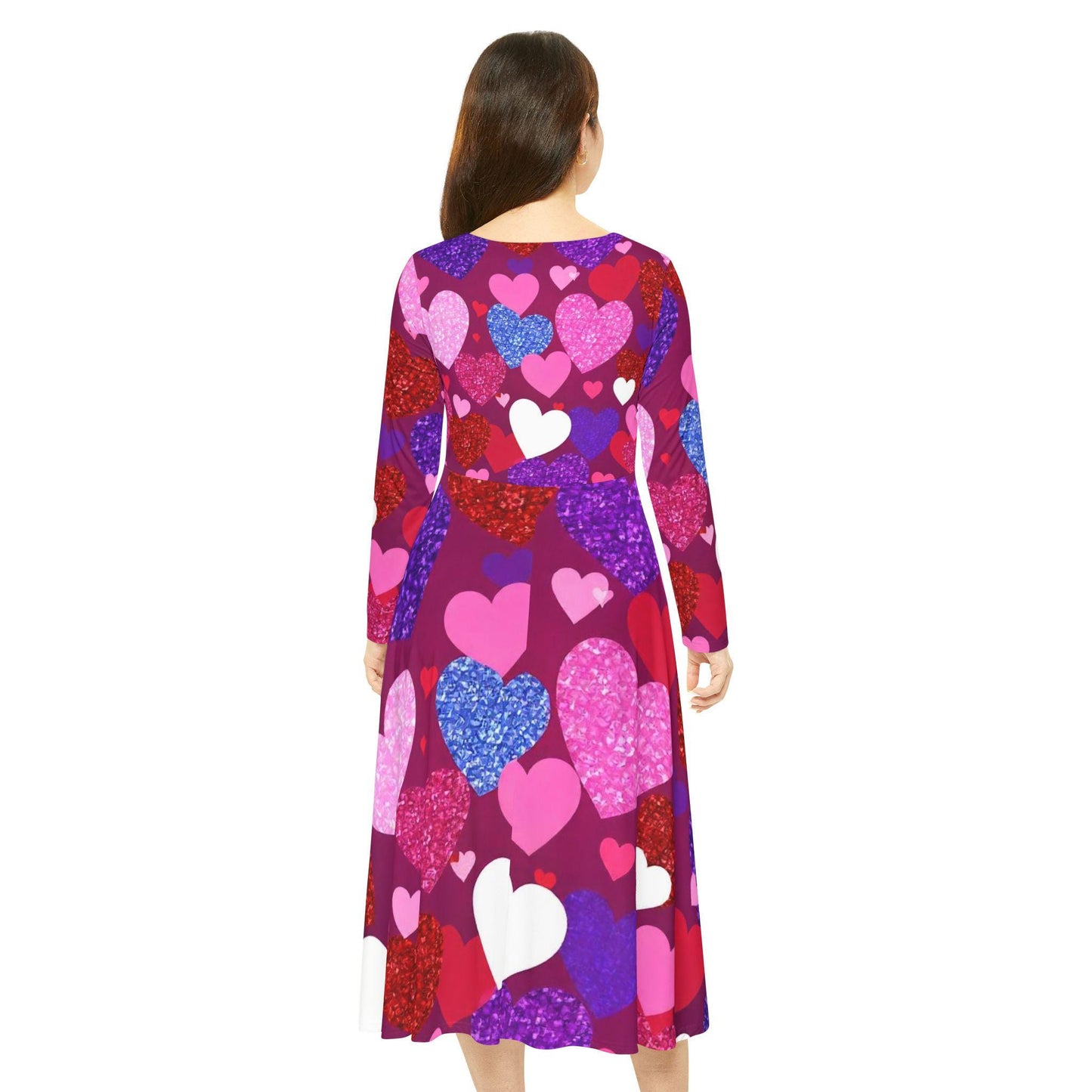 Valentine's Day Heart Print Dance Dress for Women, Cute Long Sleeve Party Dress, Ideal Gift for Dancers and Lovers, Perfect for Birthdays, - Printspirationz