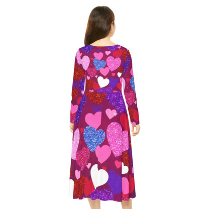 Valentine's Day Heart Print Dance Dress for Women, Cute Long Sleeve Party Dress, Ideal Gift for Dancers and Lovers, Perfect for Birthdays, - Printspirationz