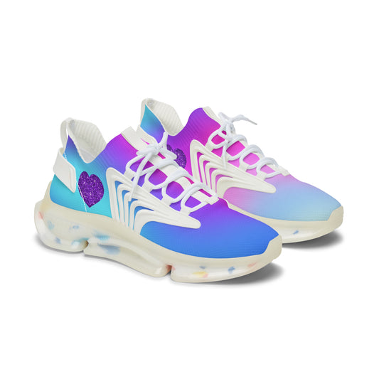 Womens Mesh Sneakers with Pink Blue Purple Gradient Design, Breathable Lace Up Shoes for Colorful Everyday Style - Printspirationz