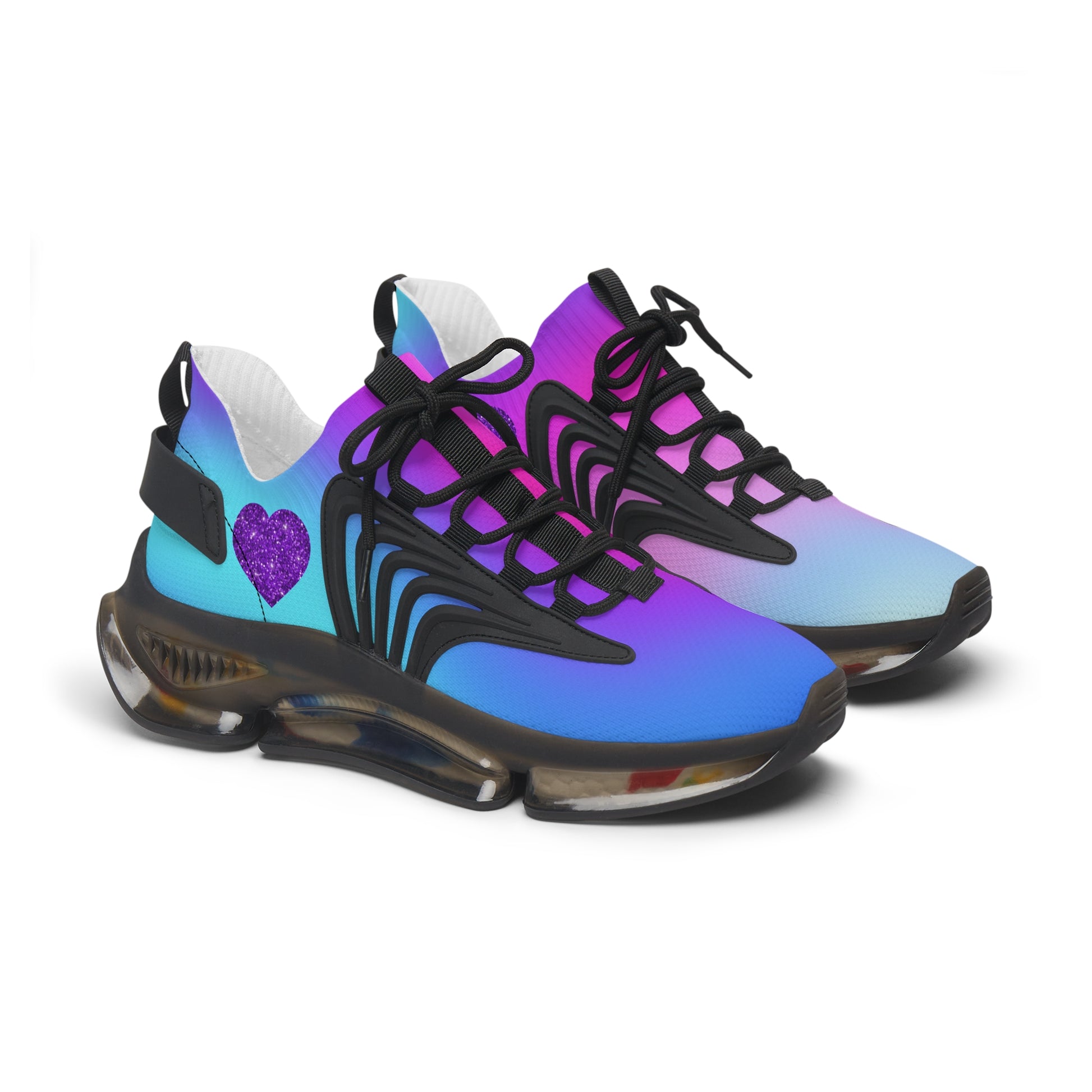Womens Mesh Sneakers with Pink Blue Purple Gradient Design, Breathable Lace Up Shoes for Colorful Everyday Style - Printspirationz