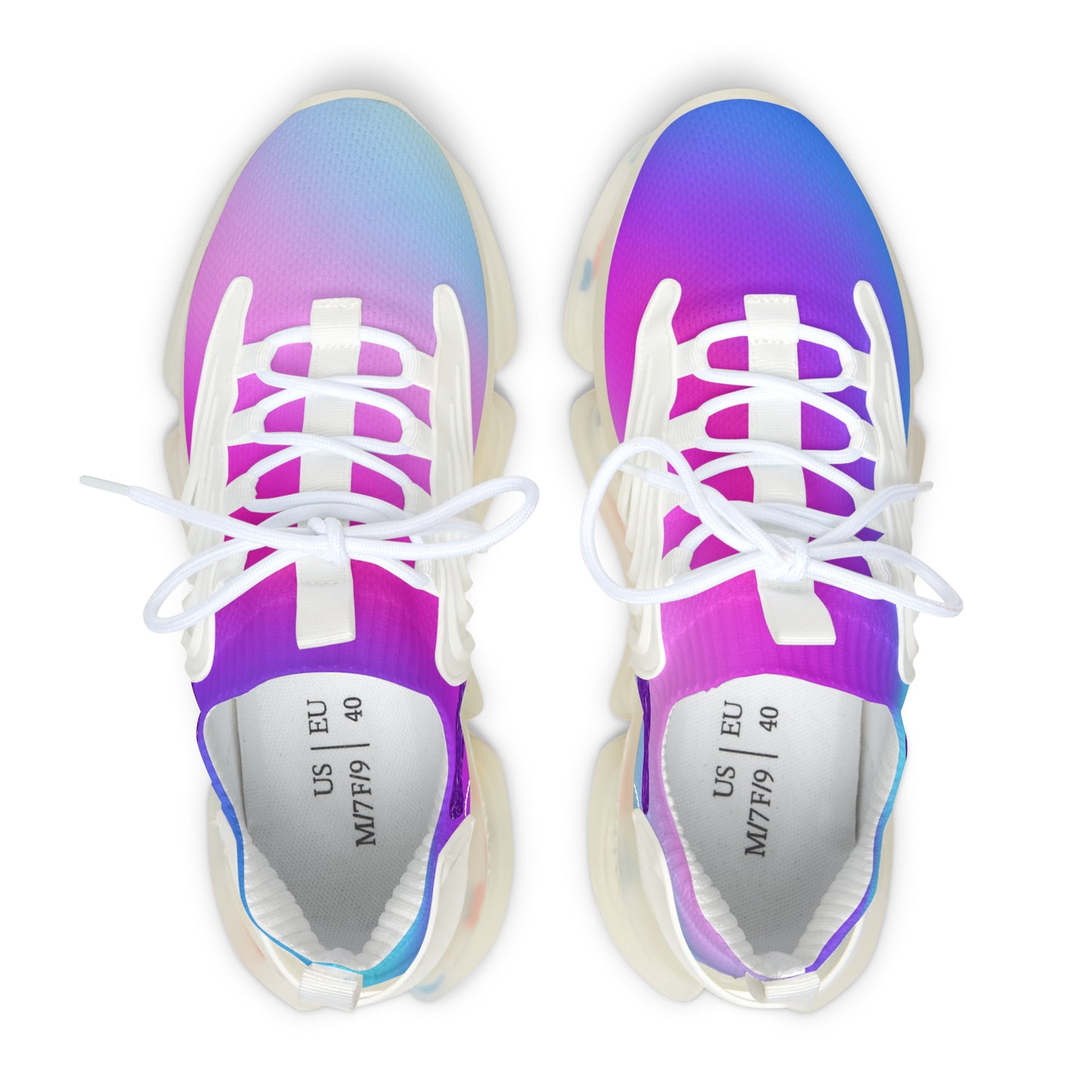 Womens Mesh Sneakers with Pink Blue Purple Gradient Design, Breathable Lace Up Shoes for Colorful Everyday Style - Printspirationz