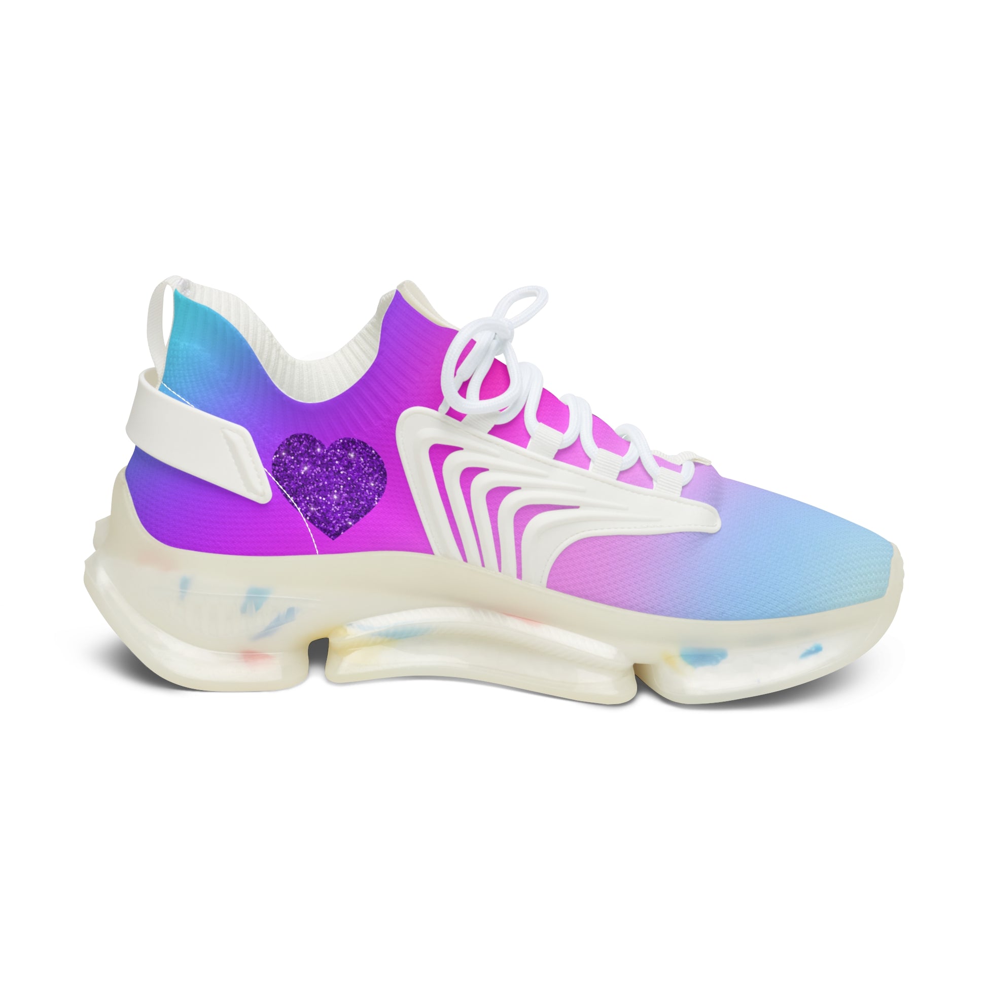 Womens Mesh Sneakers with Pink Blue Purple Gradient Design, Breathable Lace Up Shoes for Colorful Everyday Style - Printspirationz