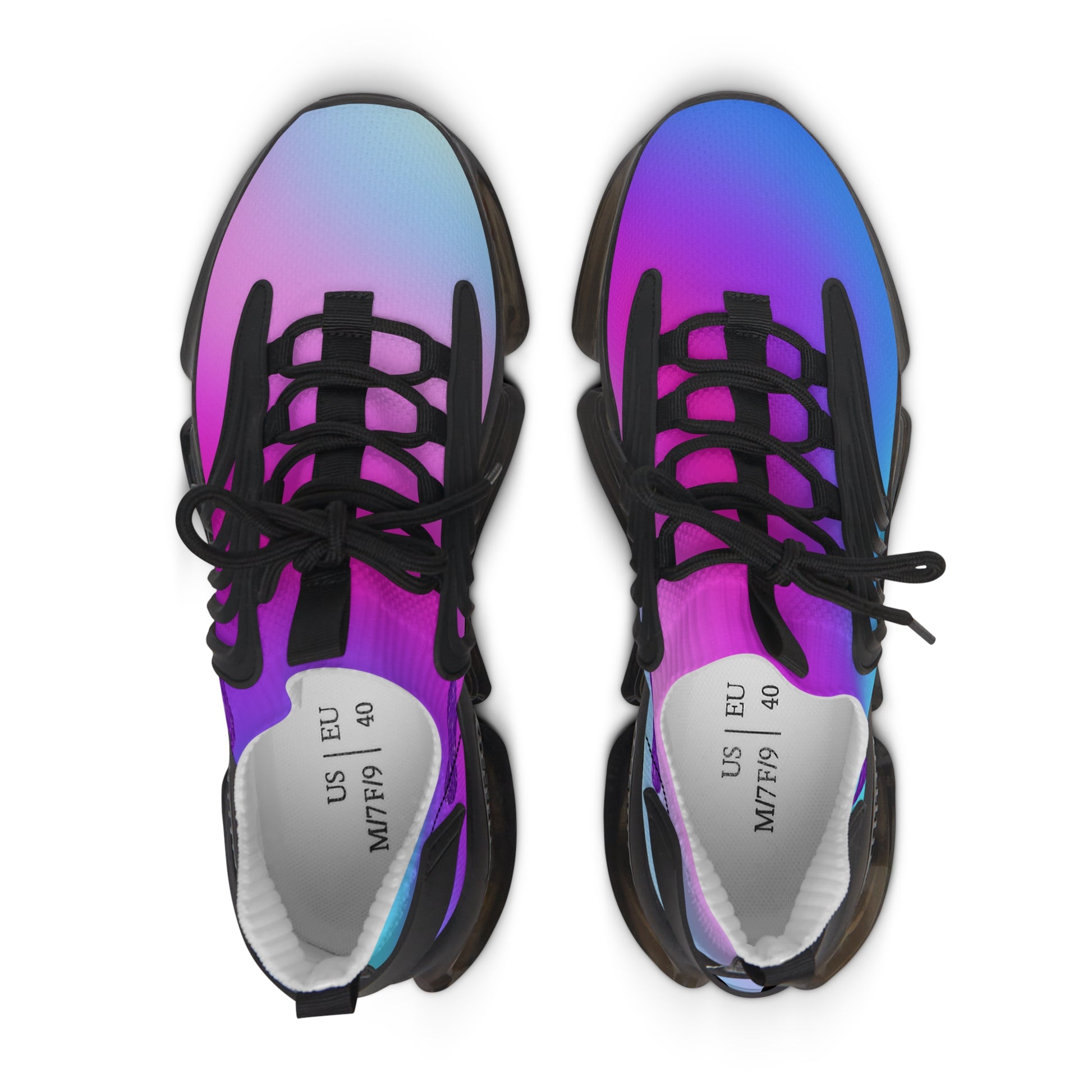 Womens Mesh Sneakers with Pink Blue Purple Gradient Design, Breathable Lace Up Shoes for Colorful Everyday Style - Printspirationz