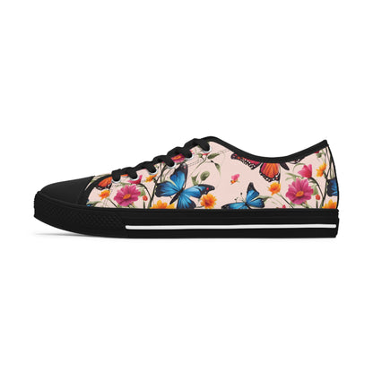 Womens Low Top Sneakers with Floral Butterfly Design, Casual Lace Up Canvas Shoes for Spring and Summer Outfits - Printspirationz