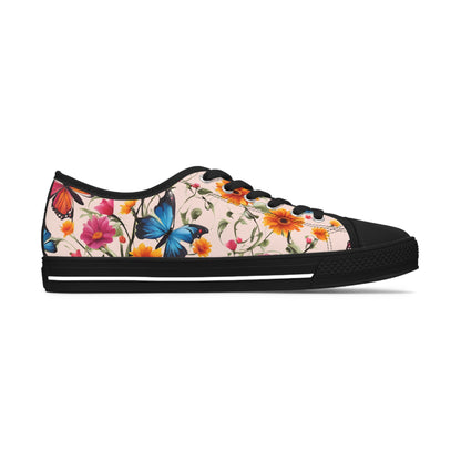 Womens Low Top Sneakers with Floral Butterfly Design, Casual Lace Up Canvas Shoes for Spring and Summer Outfits - Printspirationz