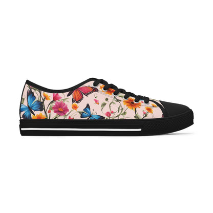 Womens Low Top Sneakers with Floral Butterfly Design, Casual Lace Up Canvas Shoes for Spring and Summer Outfits - Printspirationz