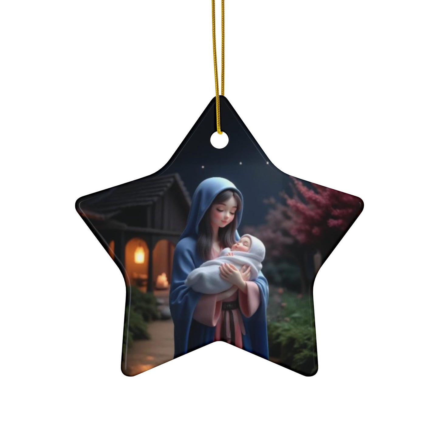 Ceramic Ornament: Mary and Baby Jesus Kawaii Art, Christmas Decor, Holiday Ornament, Tree Decoration, Nativity Scene Gift - Printspirationz