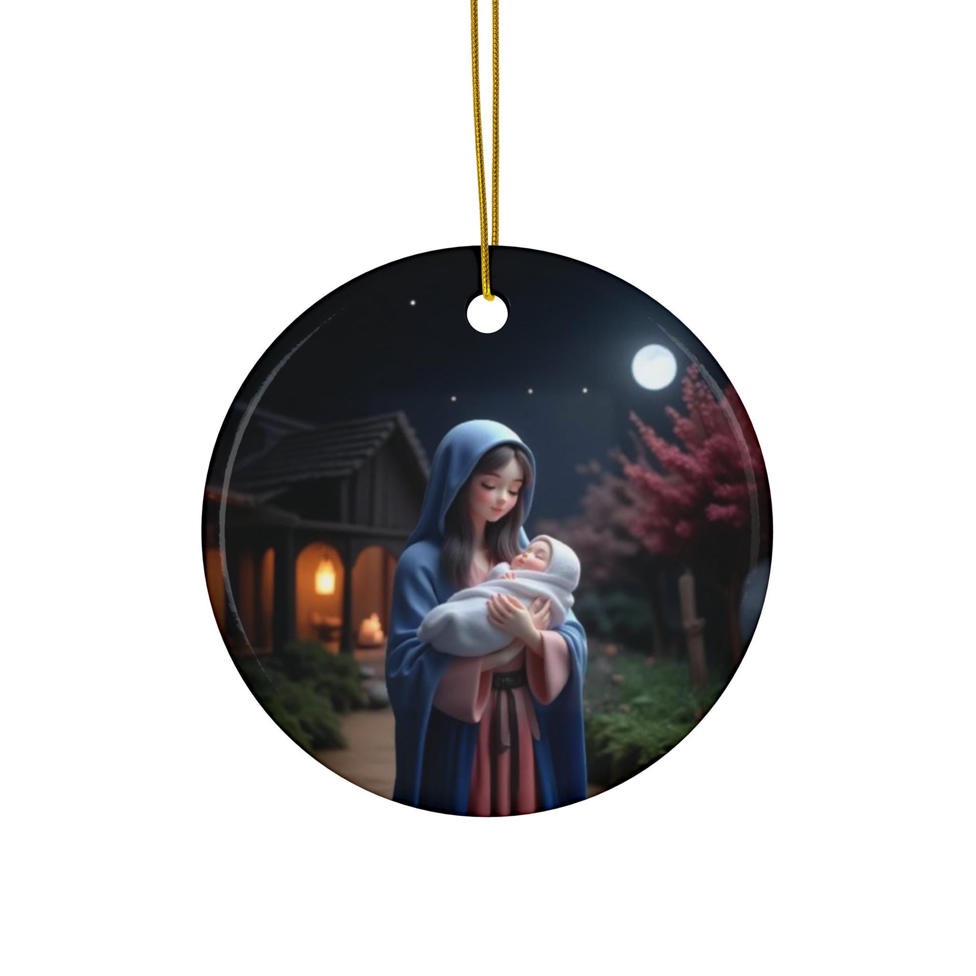 Ceramic Ornament: Mary and Baby Jesus Kawaii Art, Christmas Decor, Holiday Ornament, Tree Decoration, Nativity Scene Gift - Printspirationz