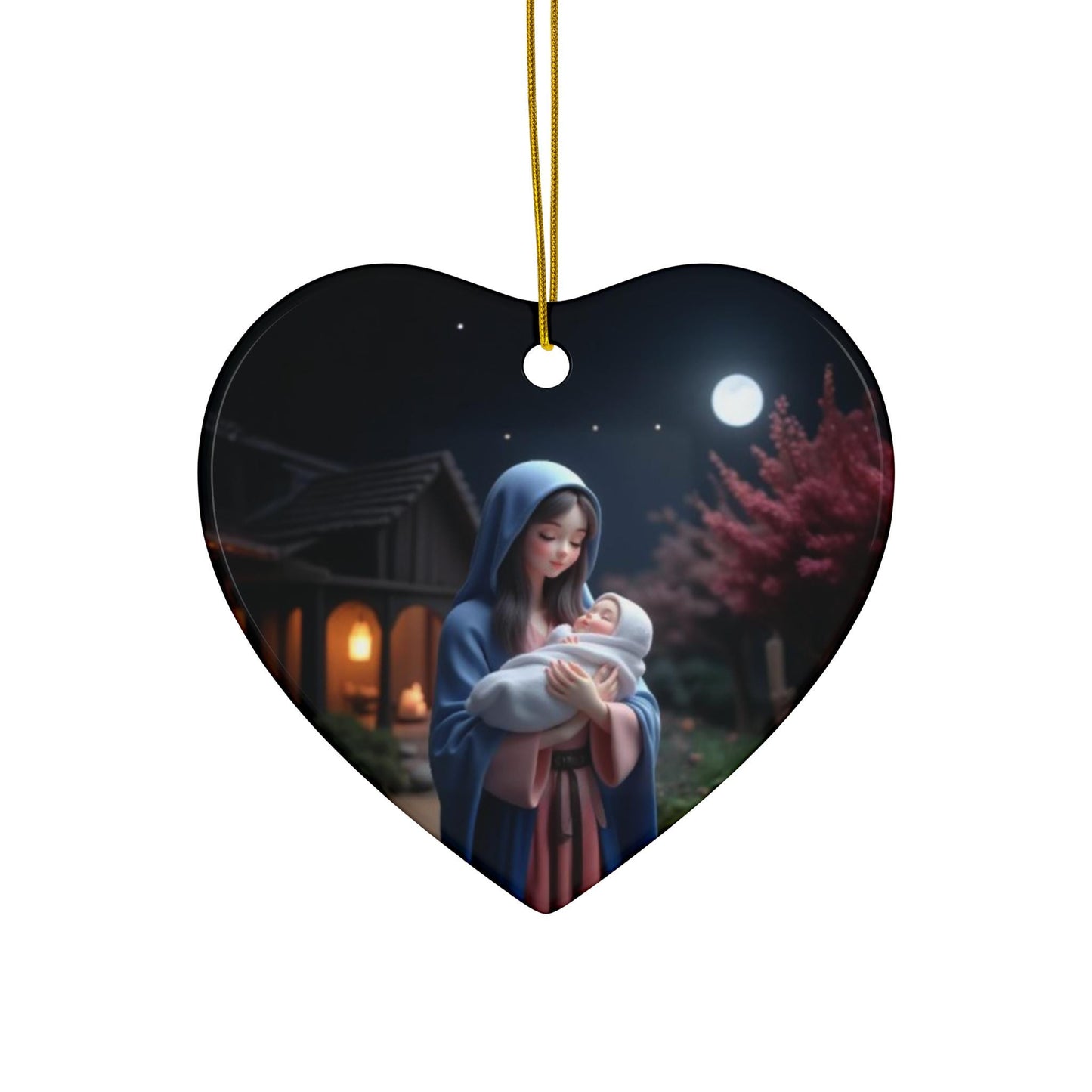 Ceramic Ornament: Mary and Baby Jesus Kawaii Art, Christmas Decor, Holiday Ornament, Tree Decoration, Nativity Scene Gift - Printspirationz