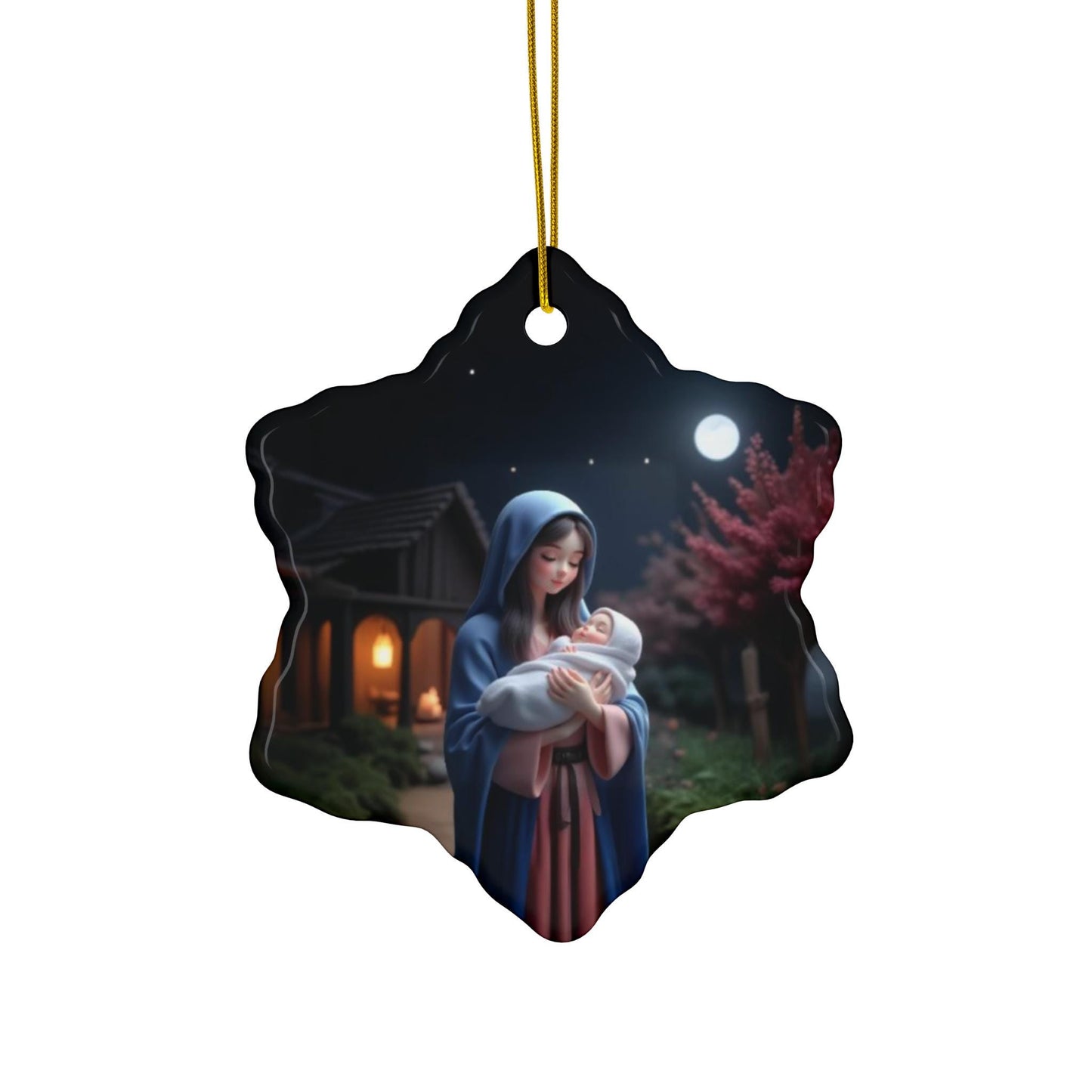 Ceramic Ornament: Mary and Baby Jesus Kawaii Art, Christmas Decor, Holiday Ornament, Tree Decoration, Nativity Scene Gift - Printspirationz