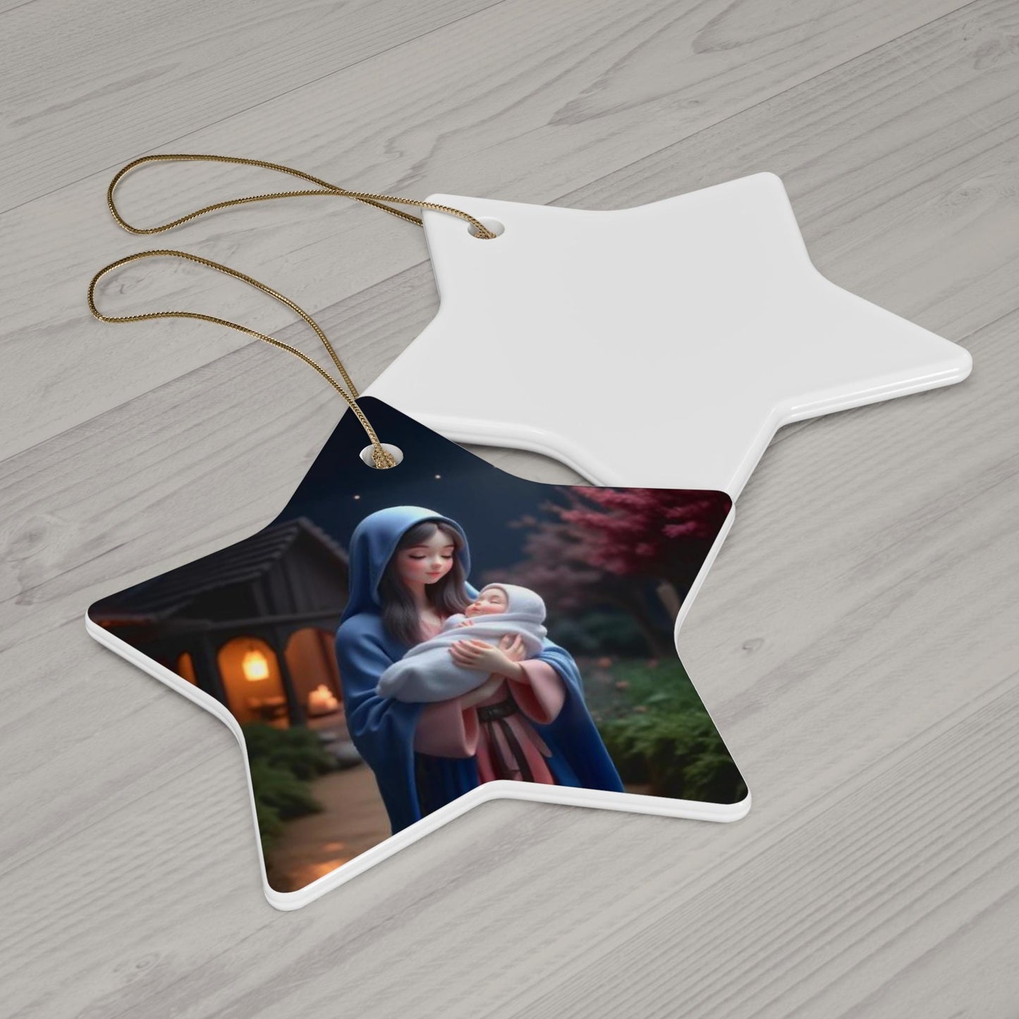 Ceramic Ornament: Mary and Baby Jesus Kawaii Art, Christmas Decor, Holiday Ornament, Tree Decoration, Nativity Scene Gift - Printspirationz
