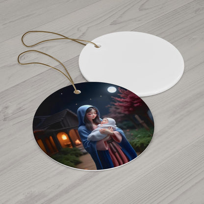 Ceramic Ornament: Mary and Baby Jesus Kawaii Art, Christmas Decor, Holiday Ornament, Tree Decoration, Nativity Scene Gift - Printspirationz