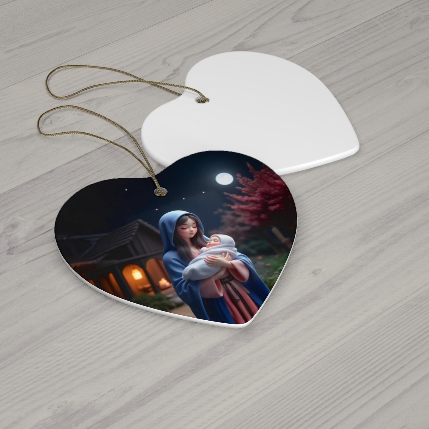 Ceramic Ornament: Mary and Baby Jesus Kawaii Art, Christmas Decor, Holiday Ornament, Tree Decoration, Nativity Scene Gift - Printspirationz