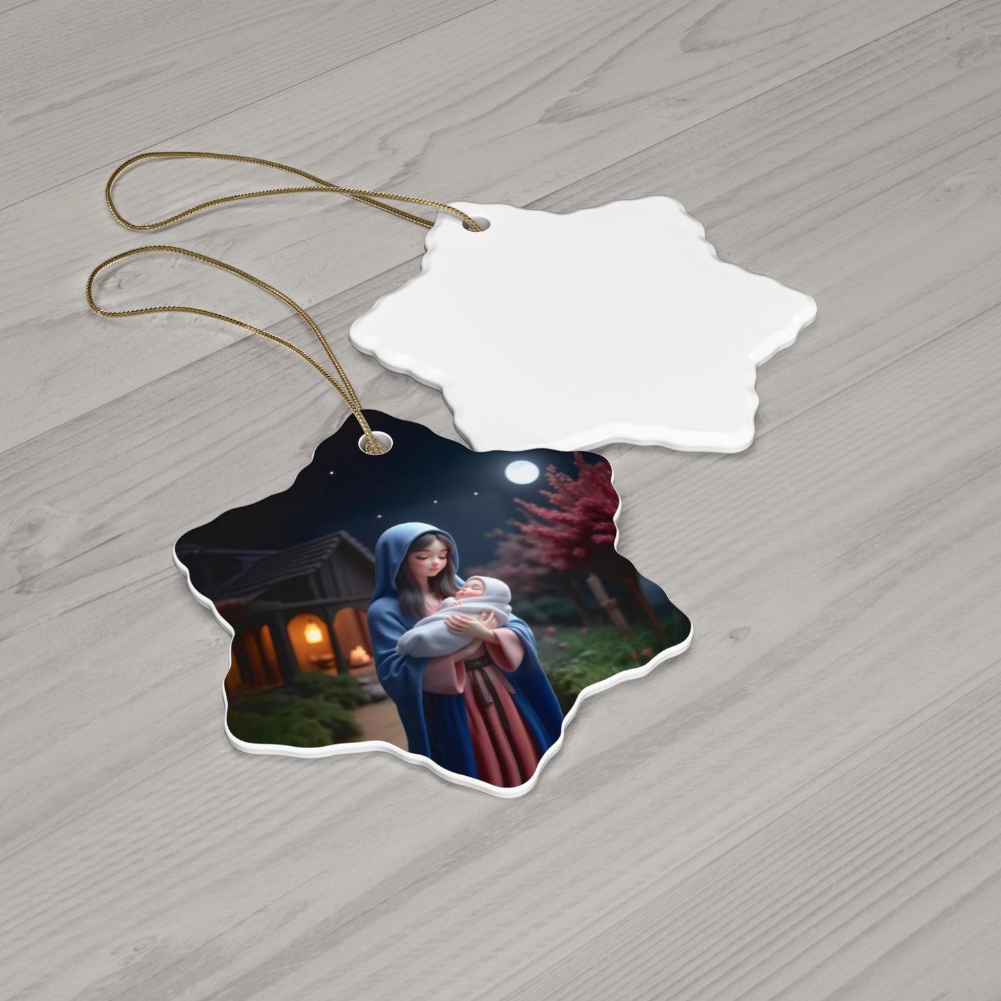 Ceramic Ornament: Mary and Baby Jesus Kawaii Art, Christmas Decor, Holiday Ornament, Tree Decoration, Nativity Scene Gift - Printspirationz