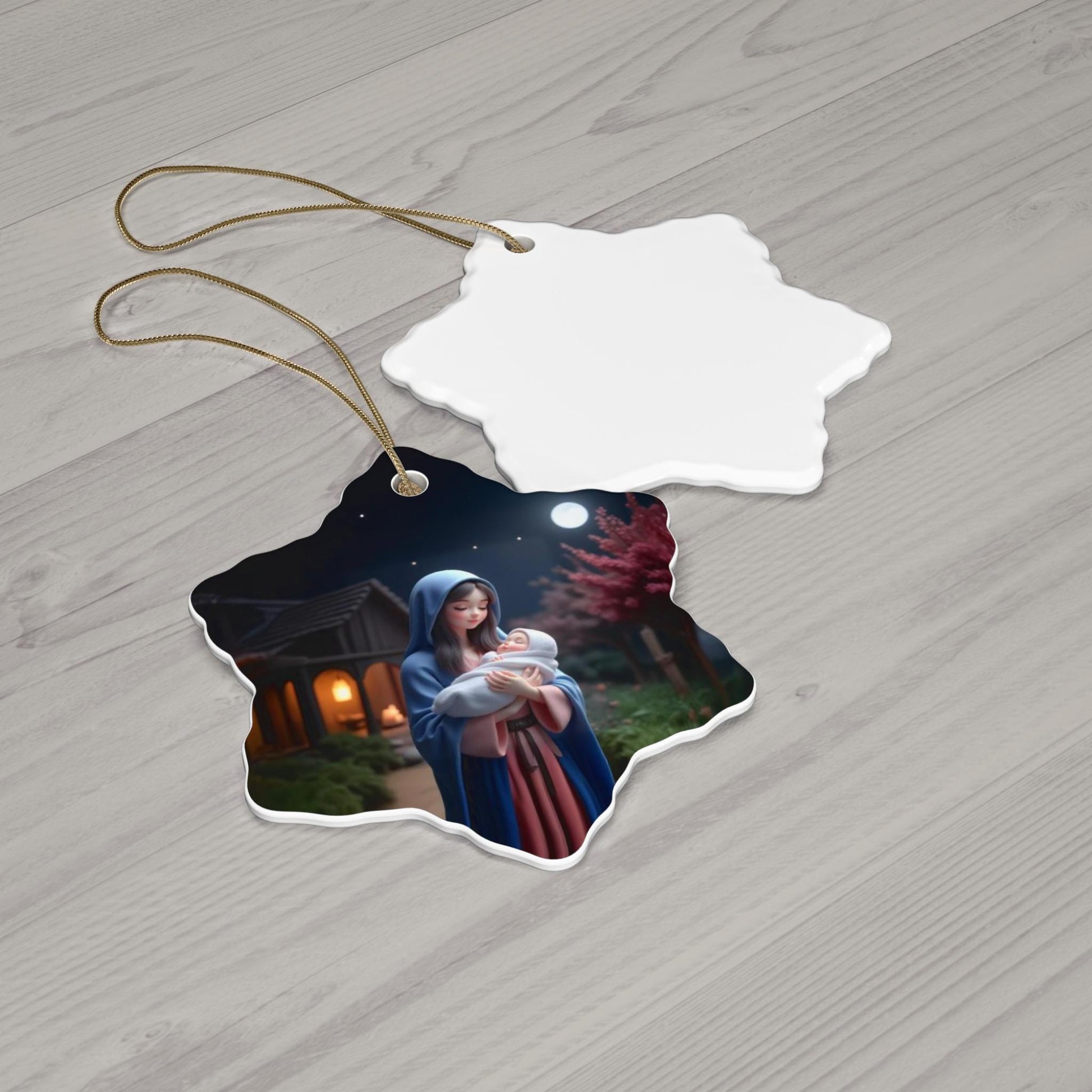 Ceramic Ornament: Mary and Baby Jesus Kawaii Art, Christmas Decor, Holiday Ornament, Tree Decoration, Nativity Scene Gift - Printspirationz