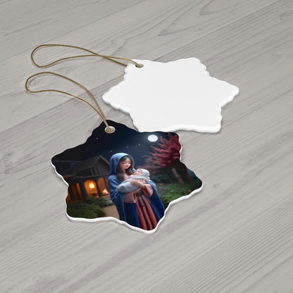 Ceramic Ornament: Mary and Baby Jesus Kawaii Art, Christmas Decor, Holiday Ornament, Tree Decoration, Nativity Scene Gift - Printspirationz