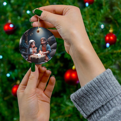 Ceramic Ornament, Mary and Joseph with Baby Jesus, Kawaii Christmas Decoration, Holiday Tree Ornament, Xmas Gift, Religious Decor, Nativity - Printspirationz