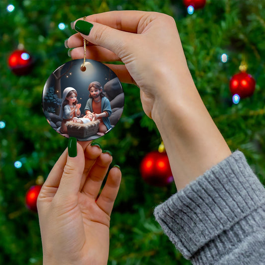Ceramic Ornament, Mary and Joseph with Baby Jesus, Kawaii Christmas Decoration, Holiday Tree Ornament, Xmas Gift, Religious Decor, Nativity - Printspirationz