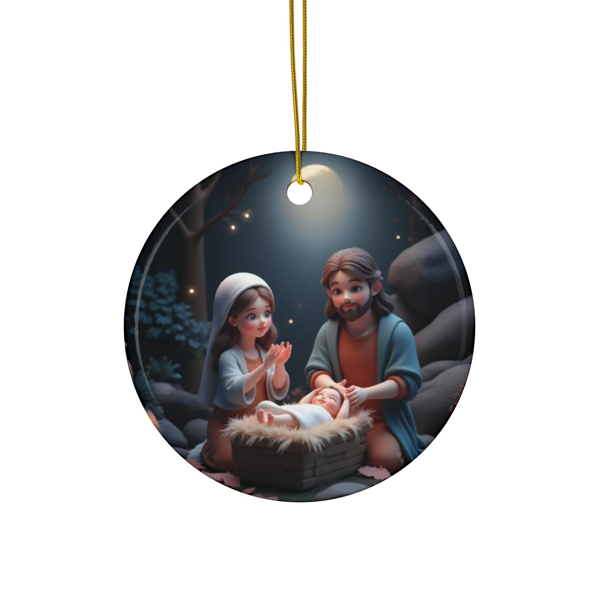 Ceramic Ornament, Mary and Joseph with Baby Jesus, Kawaii Christmas Decoration, Holiday Tree Ornament, Xmas Gift, Religious Decor, Nativity - Printspirationz