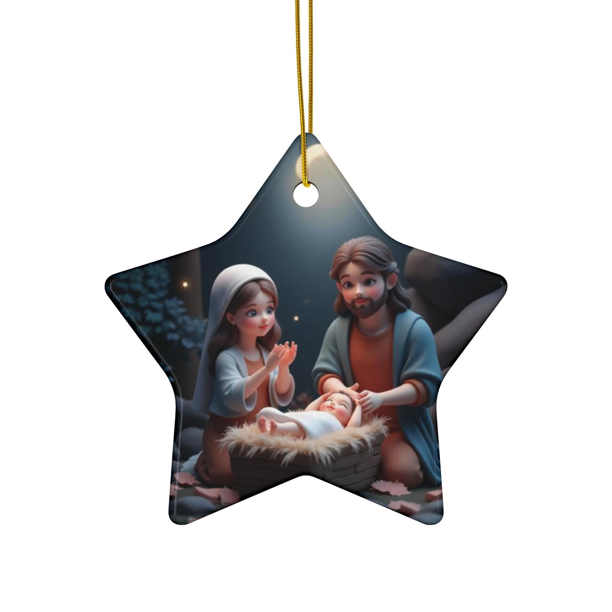 Ceramic Ornament, Mary and Joseph with Baby Jesus, Kawaii Christmas Decoration, Holiday Tree Ornament, Xmas Gift, Religious Decor, Nativity - Printspirationz