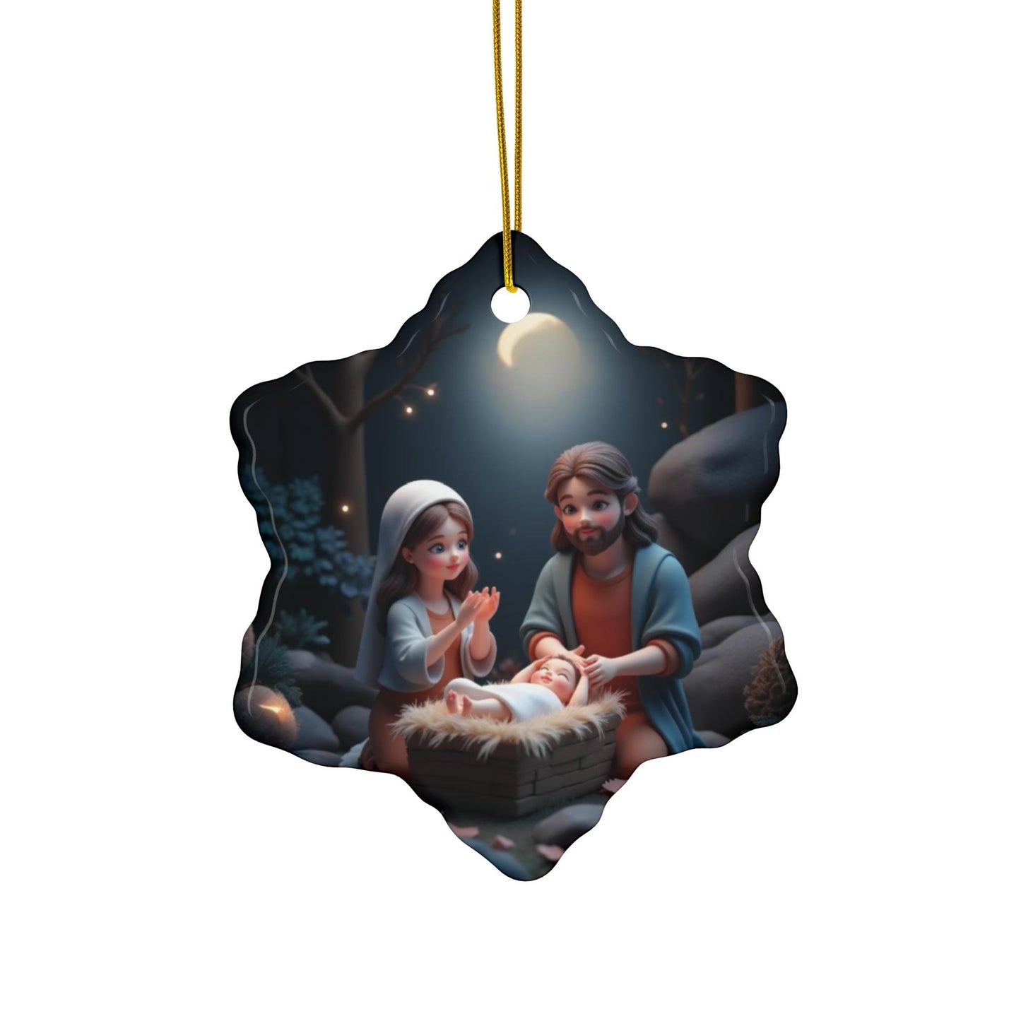 Ceramic Ornament, Mary and Joseph with Baby Jesus, Kawaii Christmas Decoration, Holiday Tree Ornament, Xmas Gift, Religious Decor, Nativity - Printspirationz
