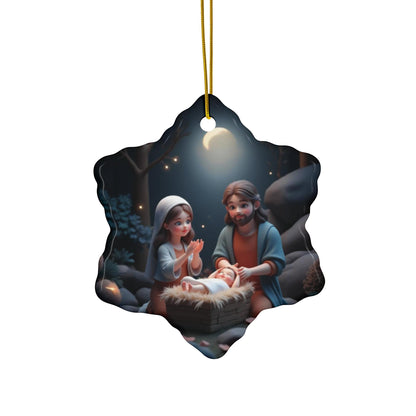 Ceramic Ornament, Mary and Joseph with Baby Jesus, Kawaii Christmas Decoration, Holiday Tree Ornament, Xmas Gift, Religious Decor, Nativity - Printspirationz