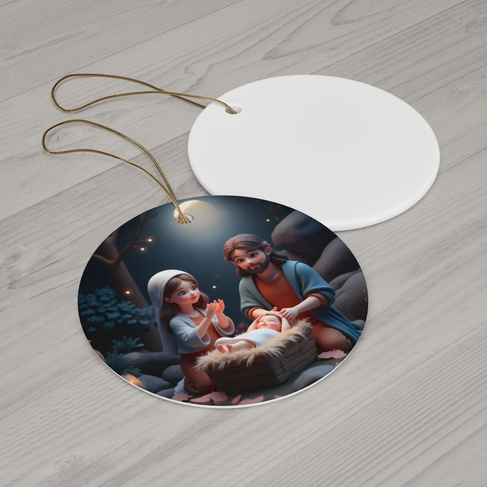 Ceramic Ornament, Mary and Joseph with Baby Jesus, Kawaii Christmas Decoration, Holiday Tree Ornament, Xmas Gift, Religious Decor, Nativity - Printspirationz