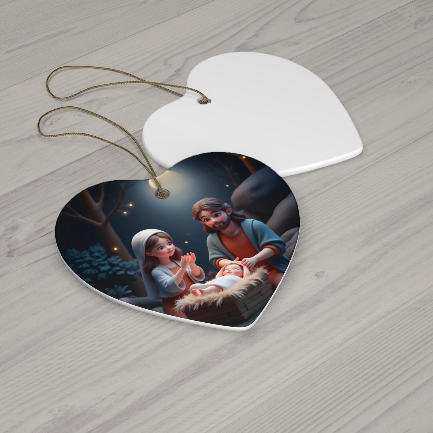 Ceramic Ornament, Mary and Joseph with Baby Jesus, Kawaii Christmas Decoration, Holiday Tree Ornament, Xmas Gift, Religious Decor, Nativity - Printspirationz