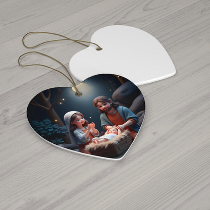 Ceramic Ornament, Mary and Joseph with Baby Jesus, Kawaii Christmas Decoration, Holiday Tree Ornament, Xmas Gift, Religious Decor, Nativity - Printspirationz