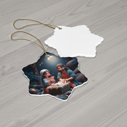 Ceramic Ornament, Mary and Joseph with Baby Jesus, Kawaii Christmas Decoration, Holiday Tree Ornament, Xmas Gift, Religious Decor, Nativity - Printspirationz