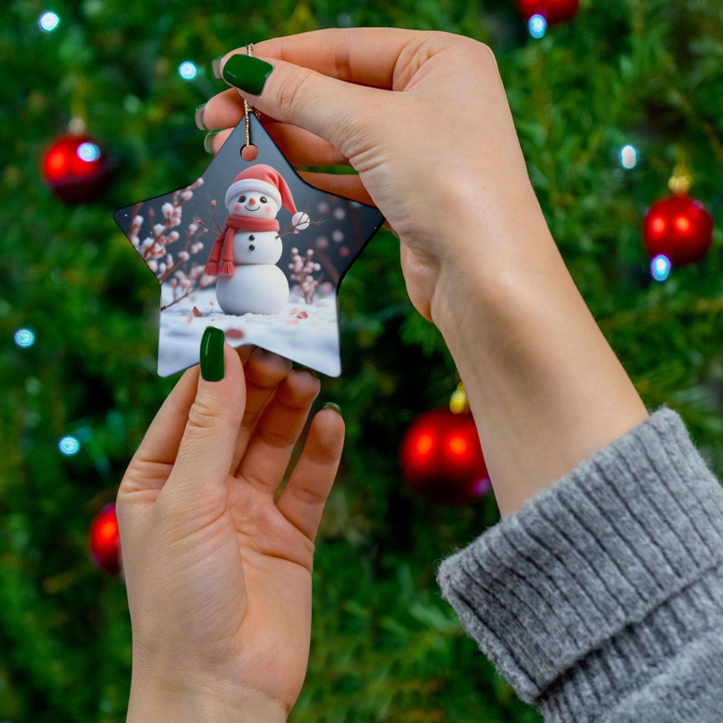 Ceramic Ornament, Snowman Christmas Decoration, Holiday Gift, Kawaii Art, Ornament Set