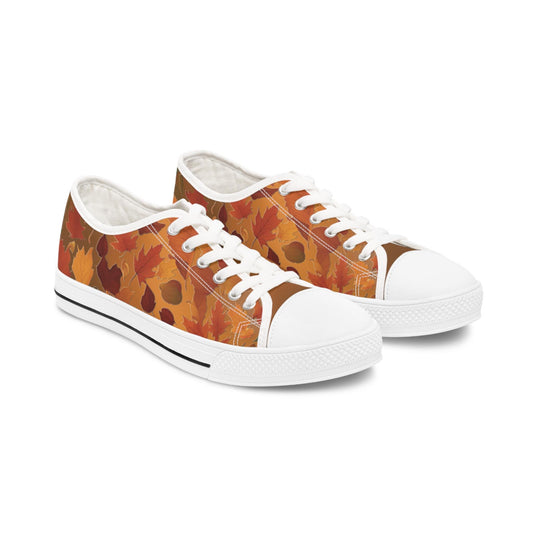 Autumn Vibes Women's Low Top Sneakers, Fall Fashion, Trendy Sneakers, Casual Footwear, Unique Gift for Her, Leaf Print Design, Gift for him - Printspirationz