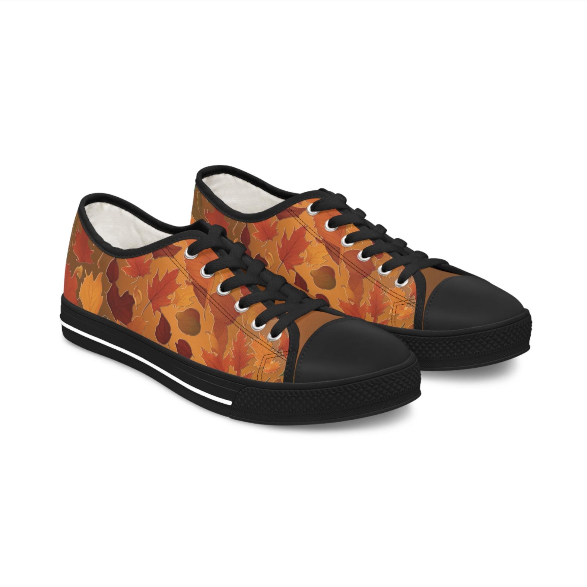 Autumn Vibes Women's Low Top Sneakers, Fall Fashion, Trendy Sneakers, Casual Footwear, Unique Gift for Her, Leaf Print Design, Gift for him - Printspirationz