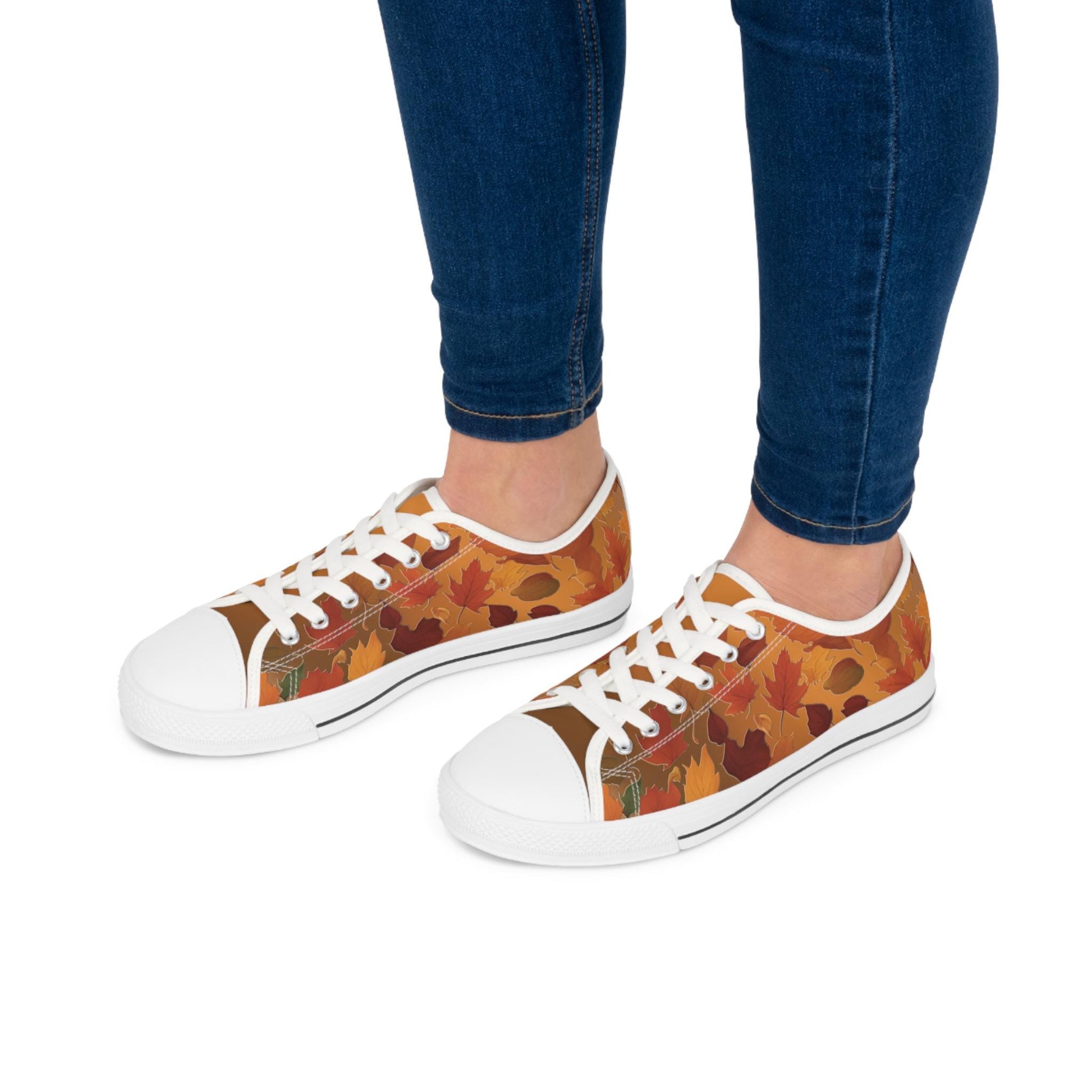 Autumn Vibes Women's Low Top Sneakers, Fall Fashion, Trendy Sneakers, Casual Footwear, Unique Gift for Her, Leaf Print Design, Gift for him - Printspirationz