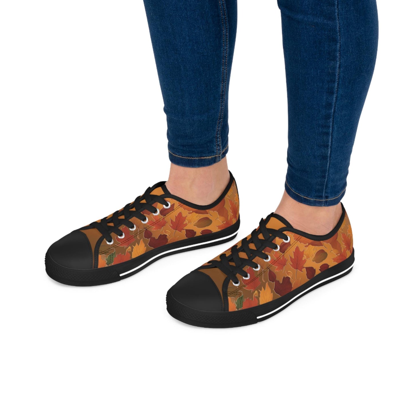 Autumn Vibes Women's Low Top Sneakers, Fall Fashion, Trendy Sneakers, Casual Footwear, Unique Gift for Her, Leaf Print Design, Gift for him - Printspirationz