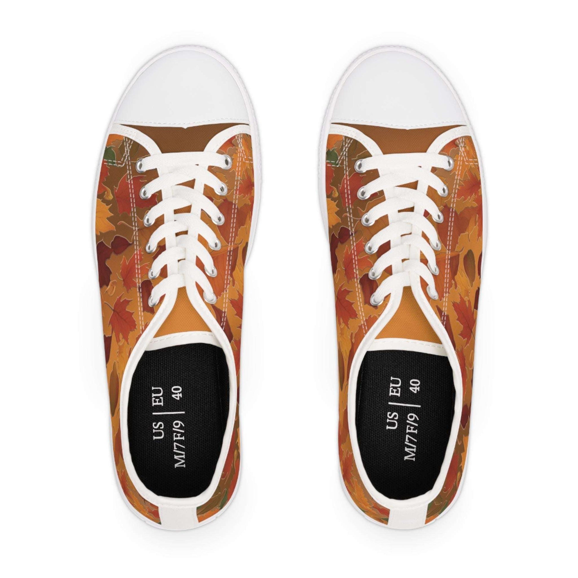 Autumn Vibes Women's Low Top Sneakers, Fall Fashion, Trendy Sneakers, Casual Footwear, Unique Gift for Her, Leaf Print Design, Gift for him