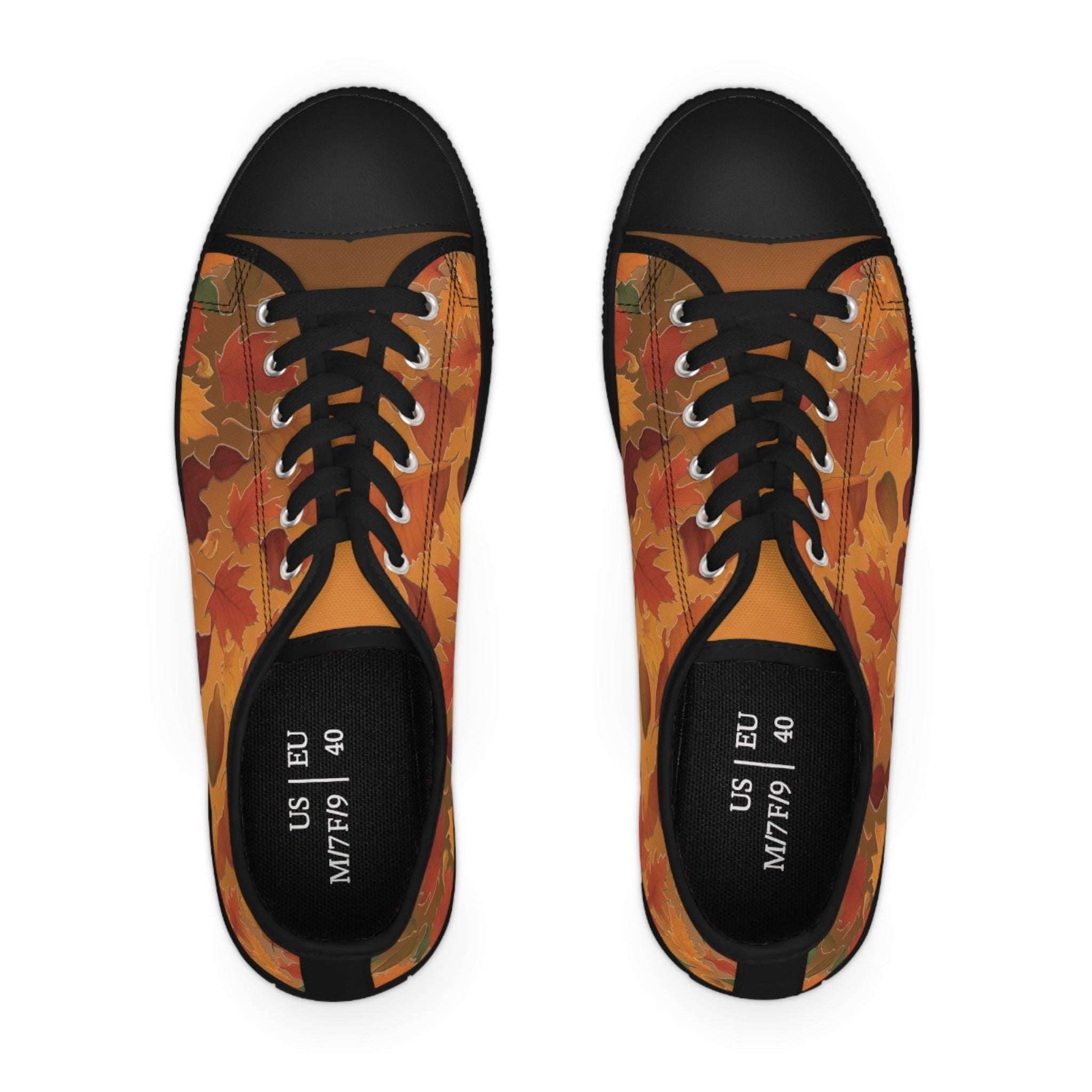 Autumn Vibes Women's Low Top Sneakers, Fall Fashion, Trendy Sneakers, Casual Footwear, Unique Gift for Her, Leaf Print Design, Gift for him