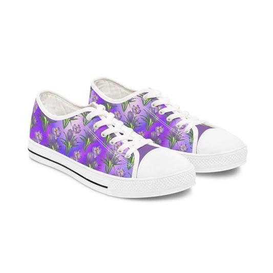 Womens Low Top Sneakers with Lavender Floral Pattern, Casual Lace Up Canvas Shoes for Spring and Summer Outfits - Printspirationz