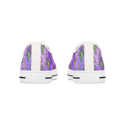 Womens Low Top Sneakers with Lavender Floral Pattern, Casual Lace Up Canvas Shoes for Spring and Summer Outfits - Printspirationz