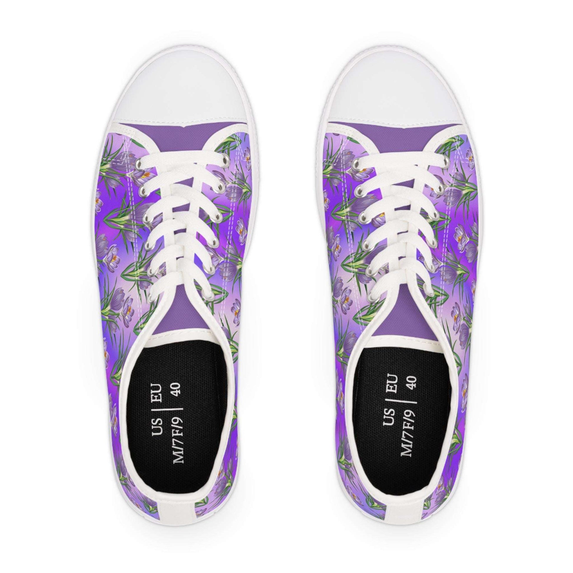 Womens Low Top Sneakers with Lavender Floral Pattern, Casual Lace Up Canvas Shoes for Spring and Summer Outfits