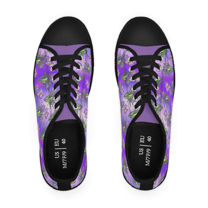 Womens Low Top Sneakers with Lavender Floral Pattern, Casual Lace Up Canvas Shoes for Spring and Summer Outfits