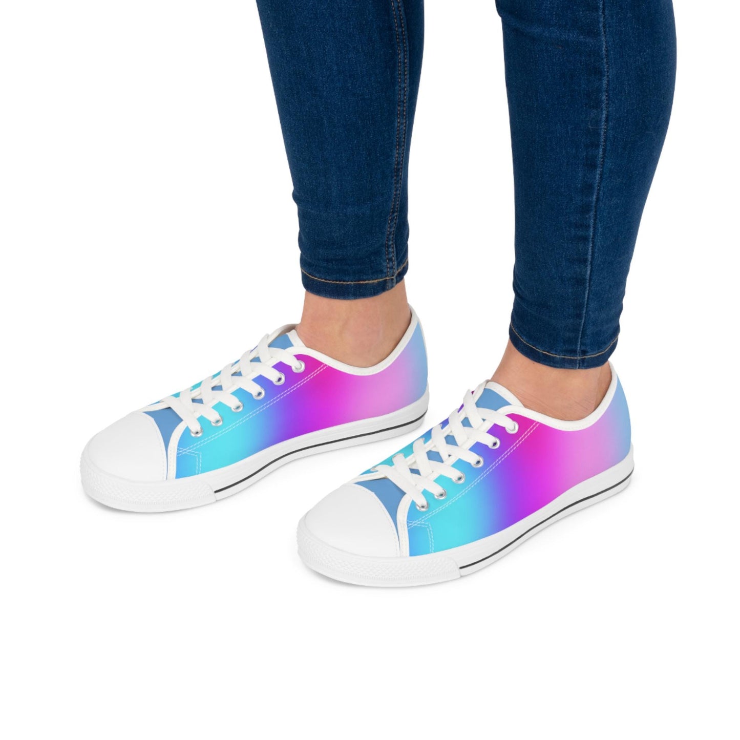 Womens Low Top Sneakers with Pink Purple and Blue Gradient Design, Casual Lace Up Canvas Shoes for Everyday Outfits - Printspirationz