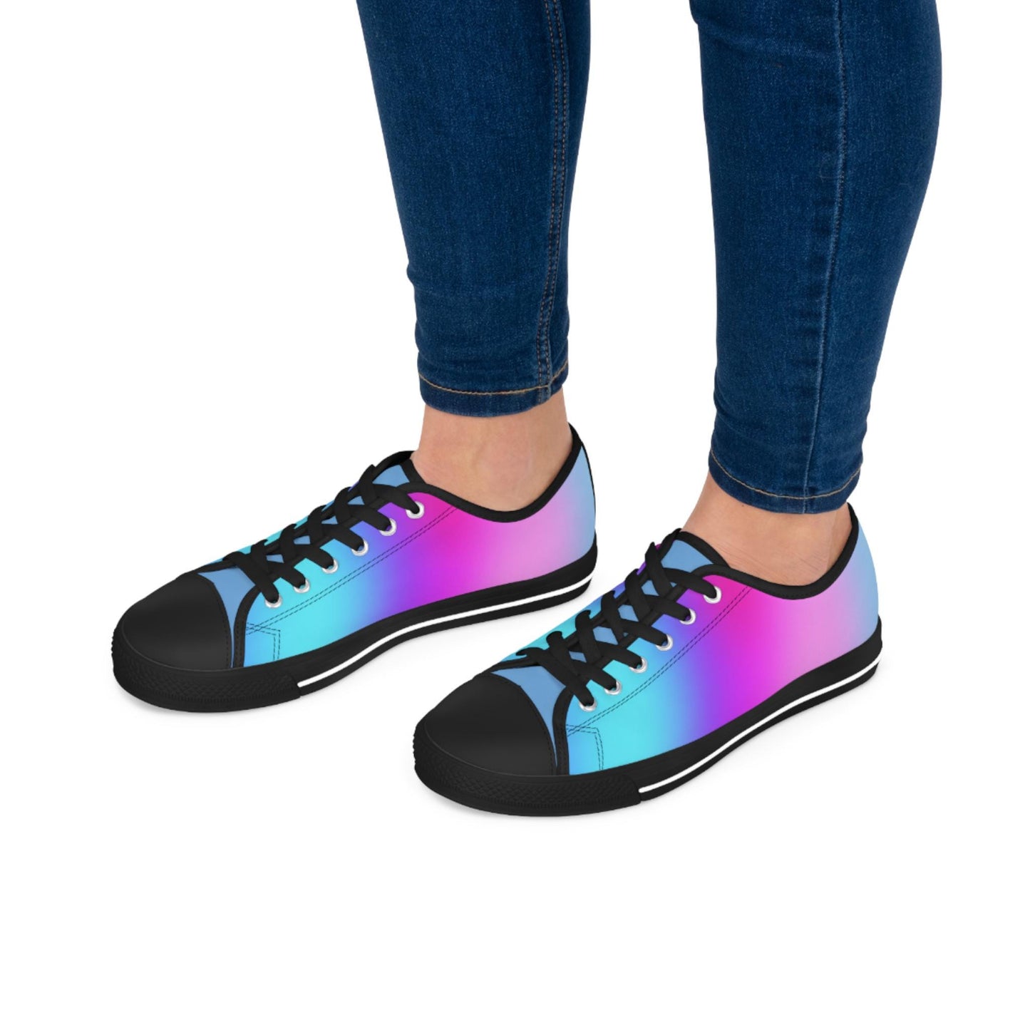 Womens Low Top Sneakers with Pink Purple and Blue Gradient Design, Casual Lace Up Canvas Shoes for Everyday Outfits - Printspirationz