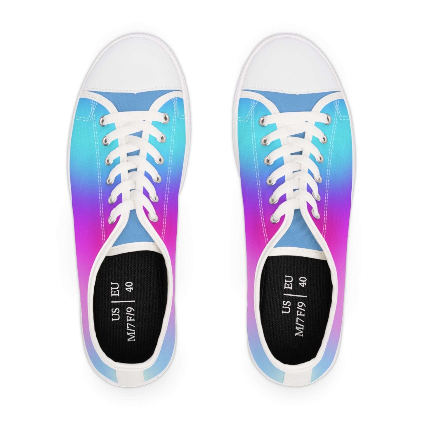 Womens Low Top Sneakers with Pink Purple and Blue Gradient Design, Casual Lace Up Canvas Shoes for Everyday Outfits