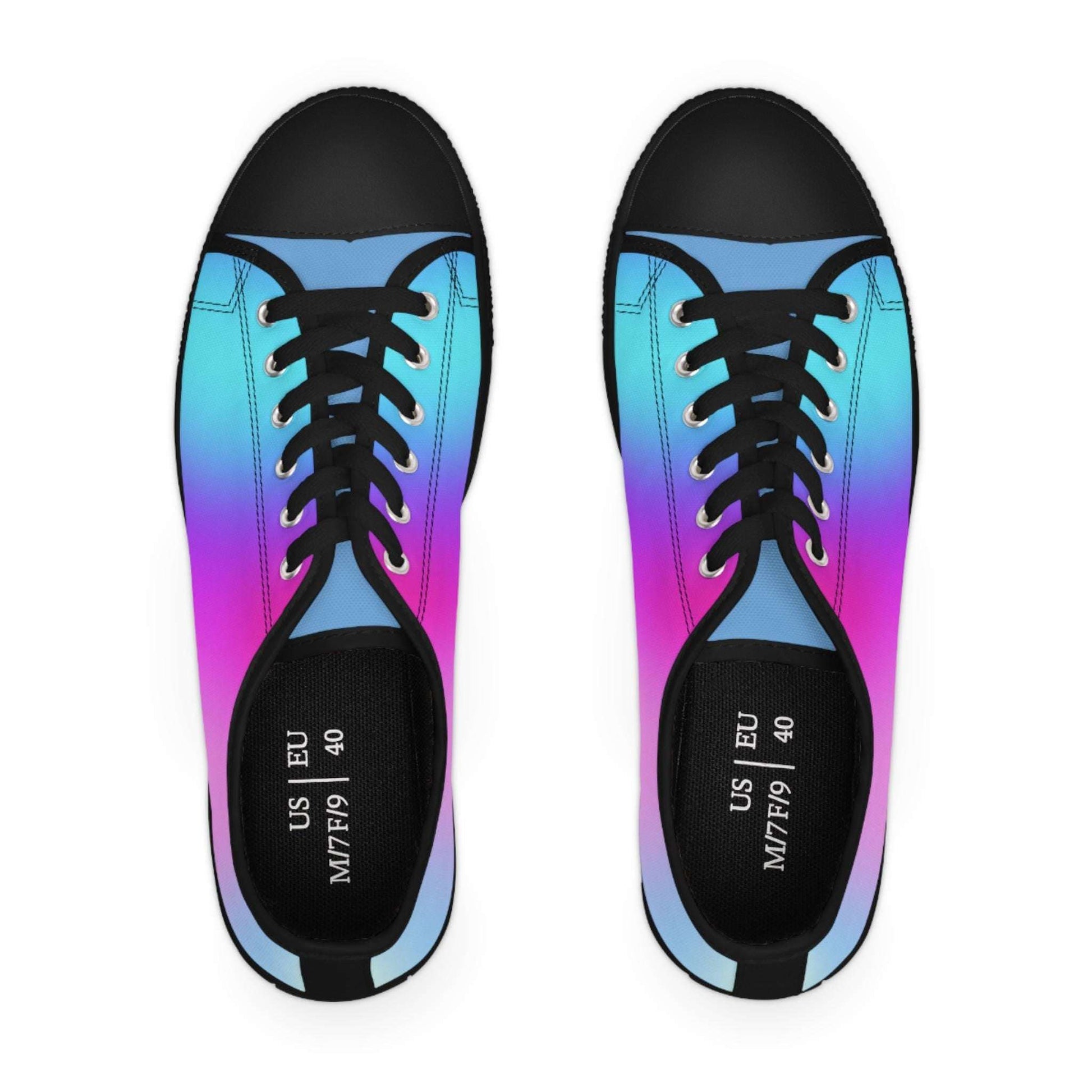 Womens Low Top Sneakers with Pink Purple and Blue Gradient Design, Casual Lace Up Canvas Shoes for Everyday Outfits