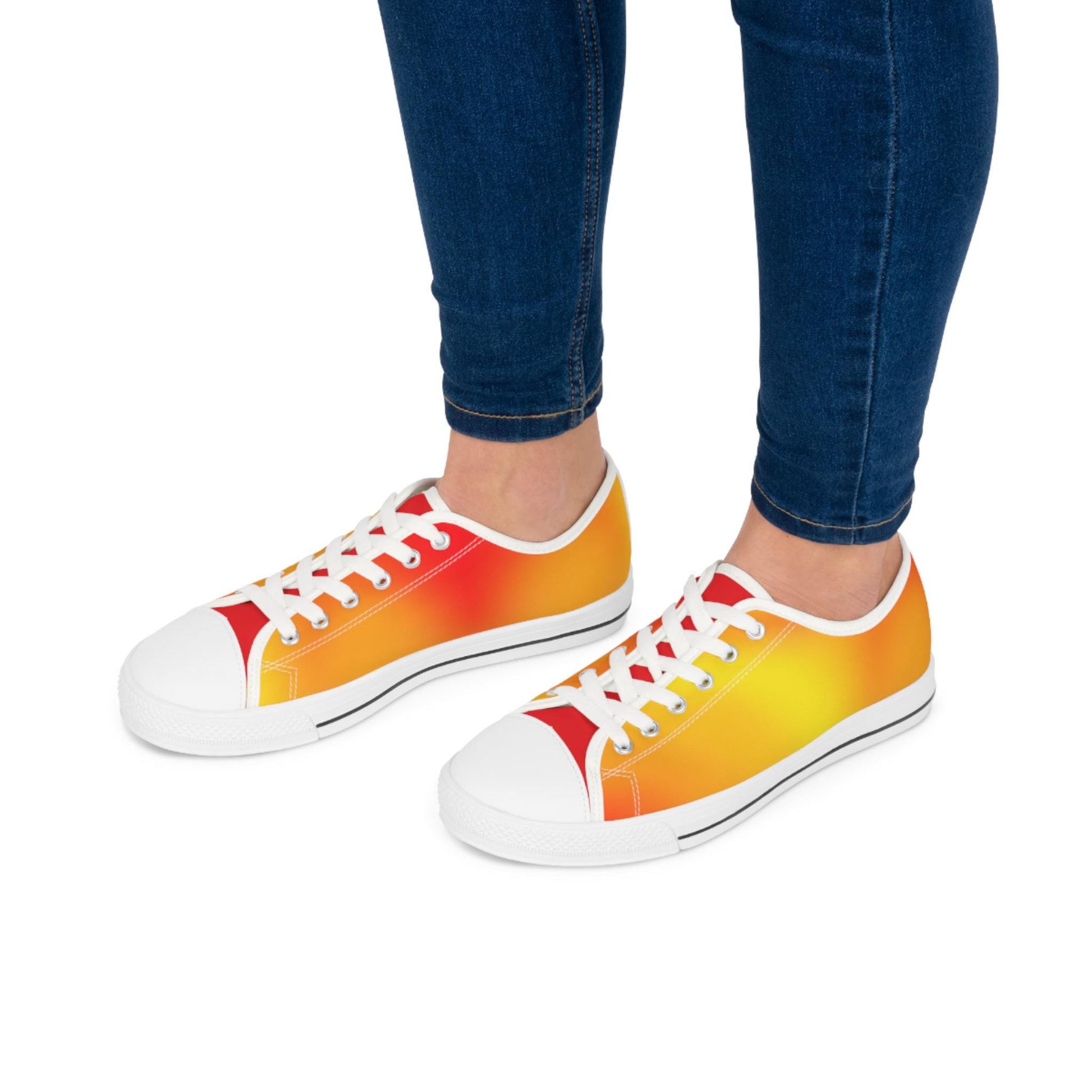 Womens Low Top Sneakers with Red Orange Yellow Gradient Design, Casual Lace Up Canvas Shoes for Colorful Everyday Style - Printspirationz