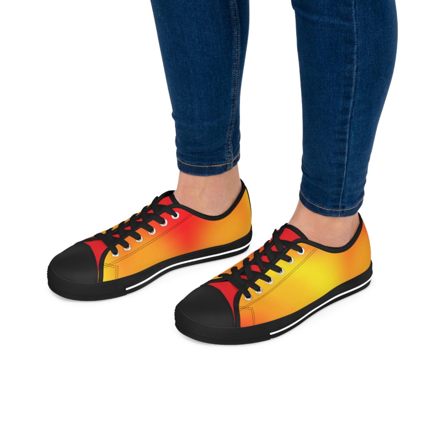 Womens Low Top Sneakers with Red Orange Yellow Gradient Design, Casual Lace Up Canvas Shoes for Colorful Everyday Style - Printspirationz