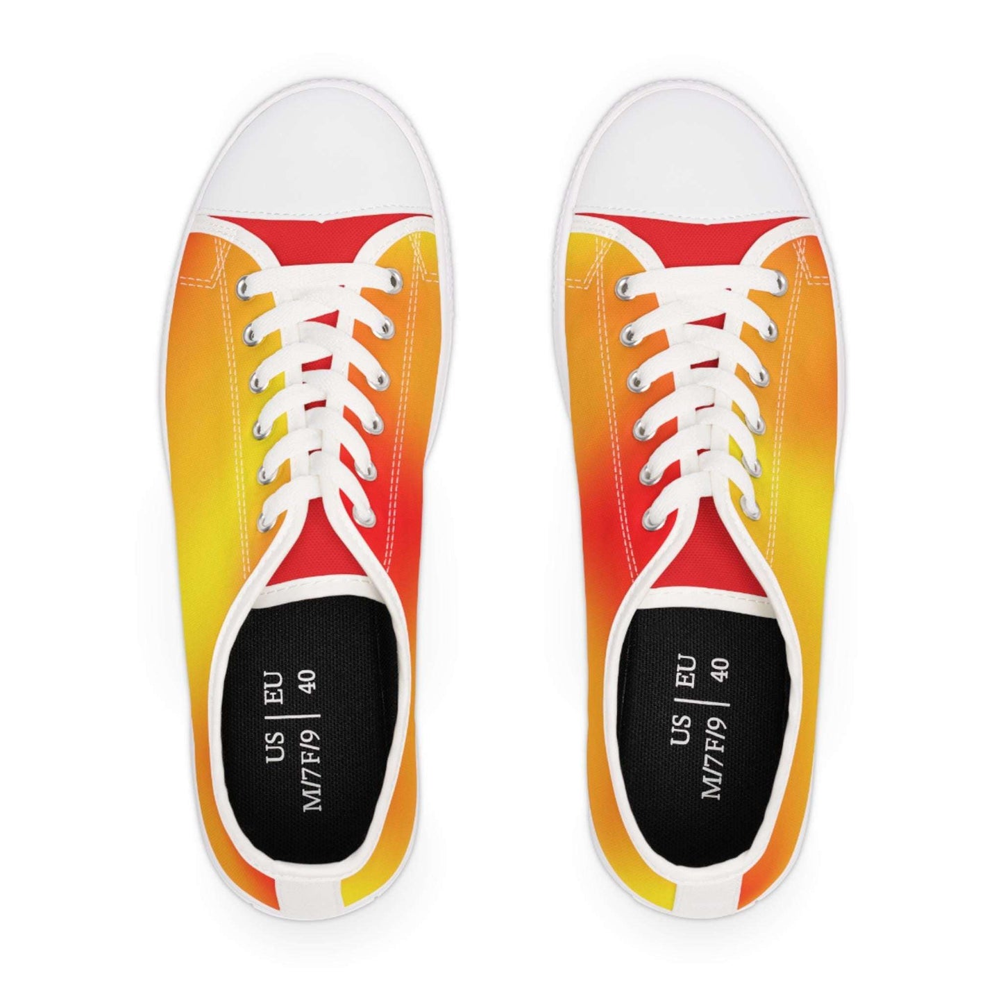 Womens Low Top Sneakers with Red Orange Yellow Gradient Design, Casual Lace Up Canvas Shoes for Colorful Everyday Style